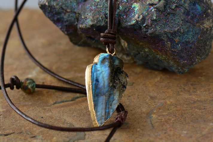 Gilded Labradorite Arrowhead Pendant