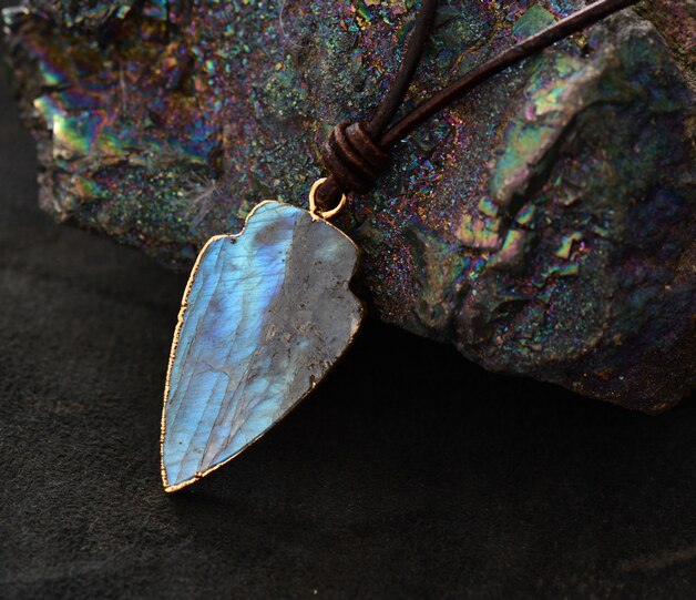 Gilded Labradorite Arrowhead Pendant