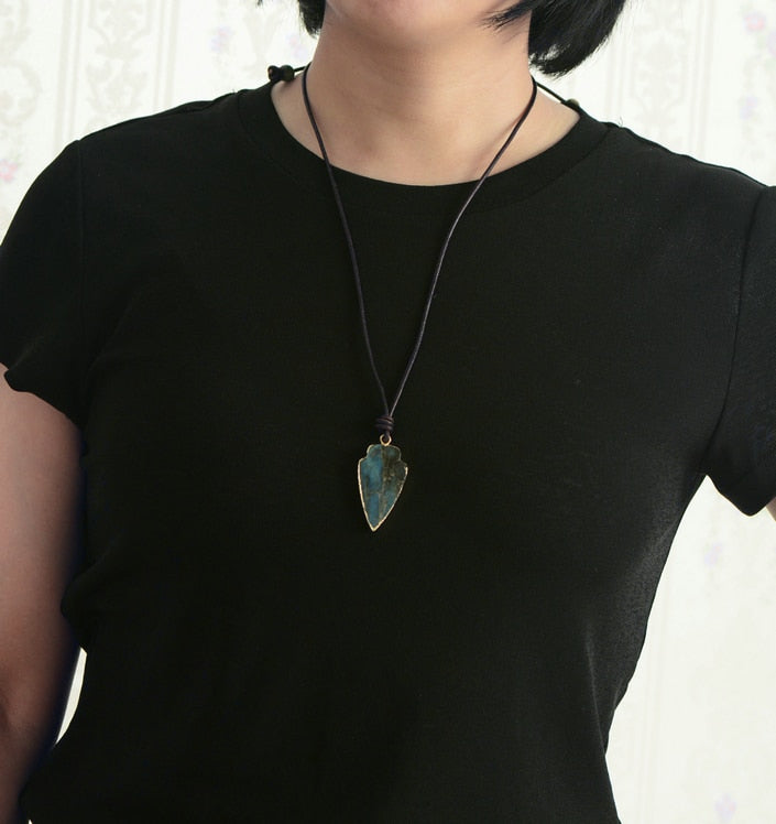 Gilded Labradorite Arrowhead Pendant