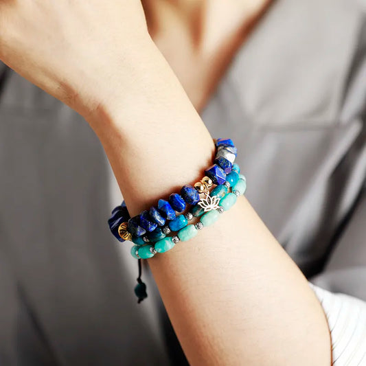 Lapis Lazuli Lotus Stretch Bracelet