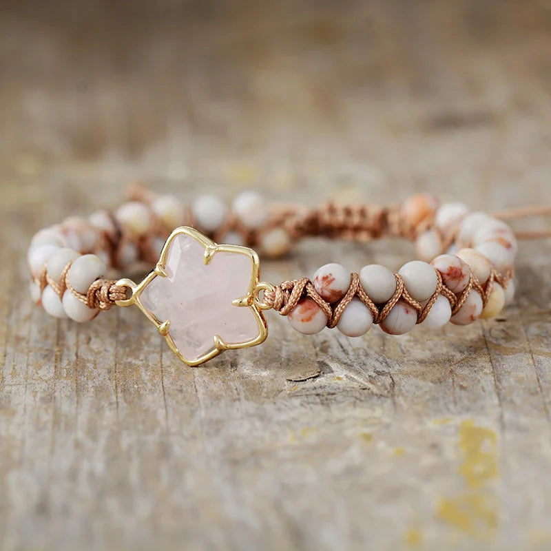 Rose Quartz Flower Star Bracelet