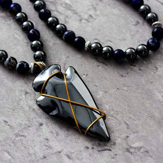 Imperial Jasper & Hematite Steampunk Arrowhead Necklace