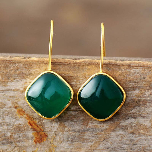 Square Green Agate Dangle Earrings