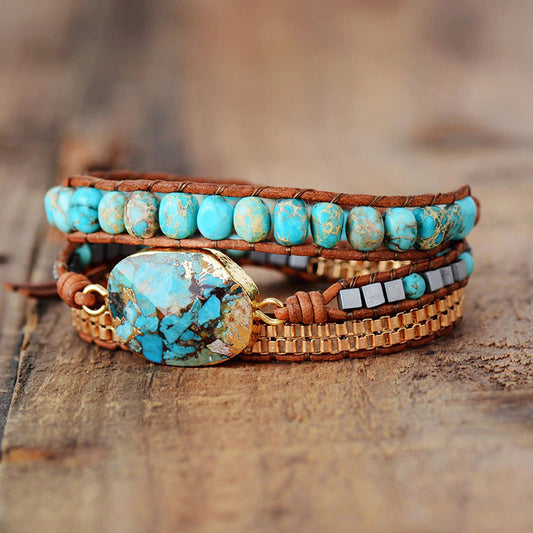 Vintage Gold Line Turquoise Statement Bracelet