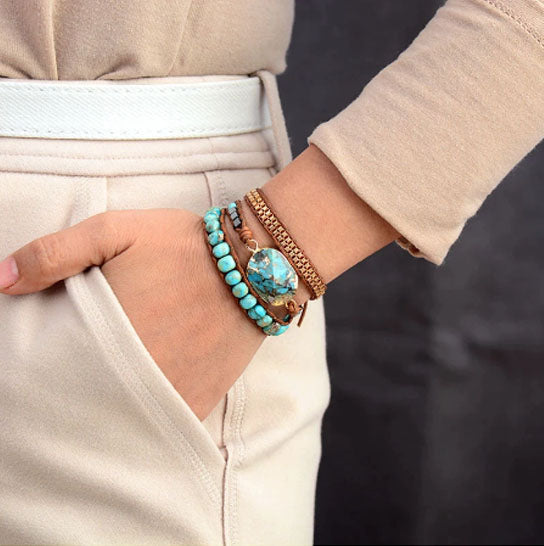 Vintage Gold Line Turquoise Statement Bracelet