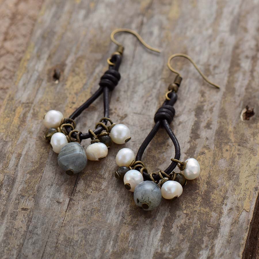 Vintage Pearl Labradorite Earrings