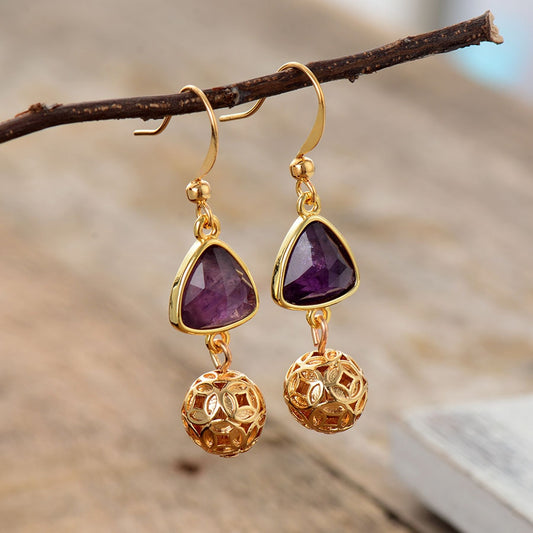 Amethyst Gold Charm Drop Earrings