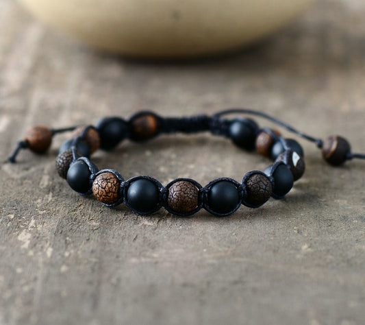 Cracked Onyx Braided Bracelet - Black