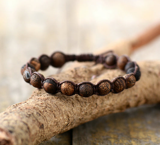 Cracked Onyx Braided Bracelet - Brown