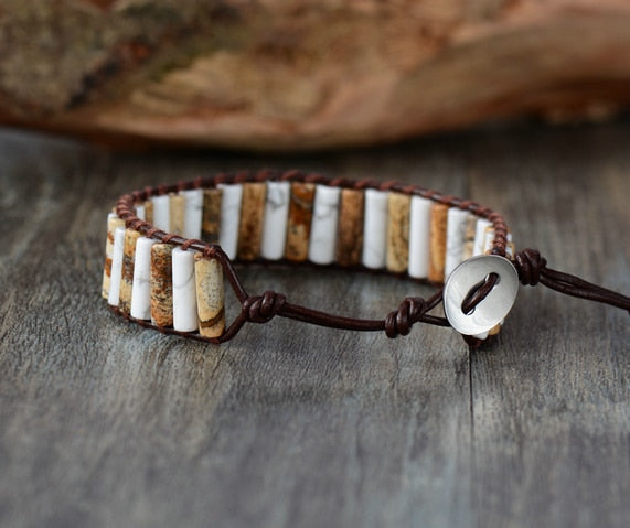 Howlite & Jasper Tube Beads Bracelet
