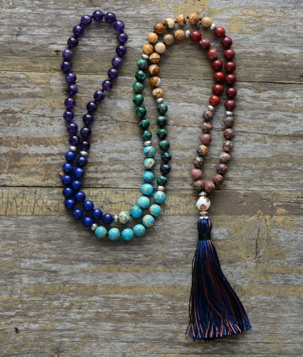 Hand Knotted 7 Chakra and Clear Quartz 108 Mala Bead Necklace – One Single  Breath