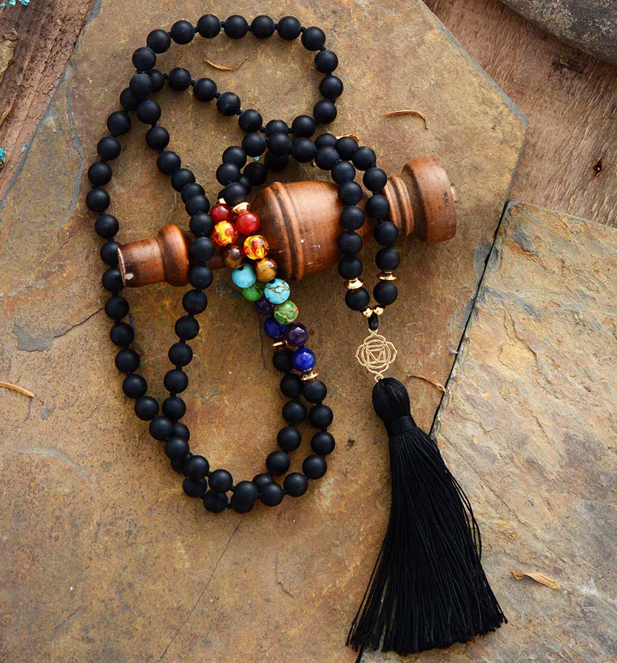 Sehaya 108 Beads Black Onyx 7 Chakra Mala Necklace 03