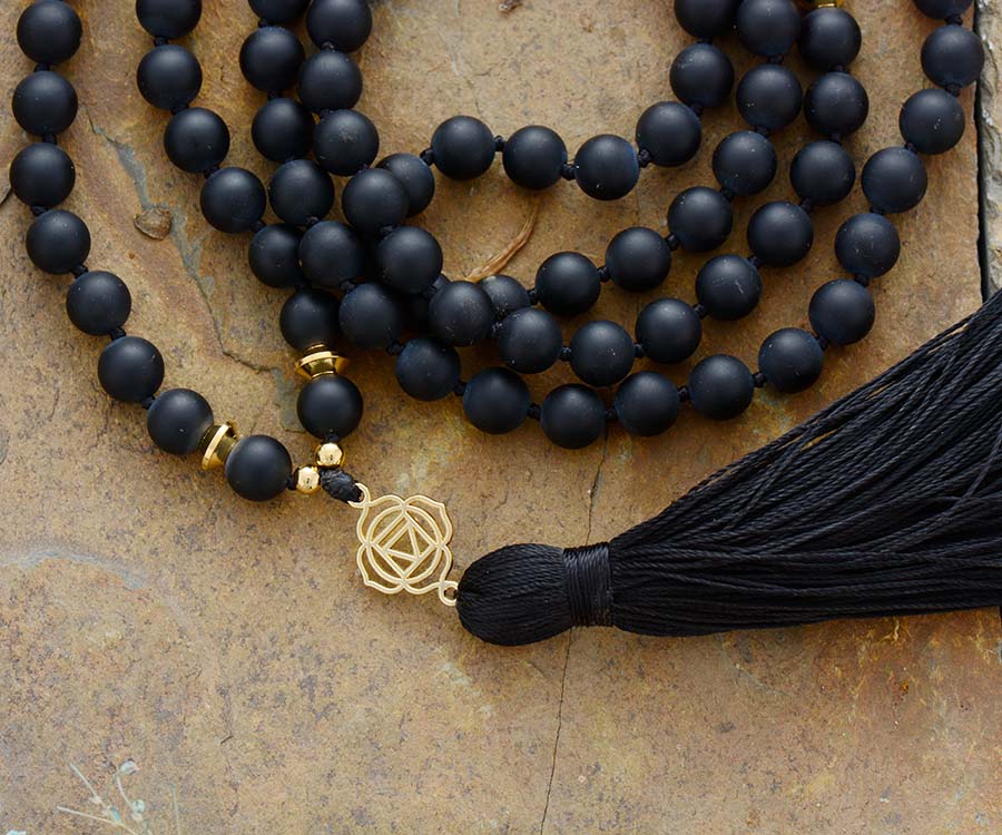 Sehaya 108 Beads Black Onyx 7 Chakra Mala Necklace 02