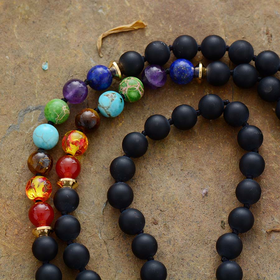 Sehaya 108 Beads Black Onyx 7 Chakra Mala Necklace 04