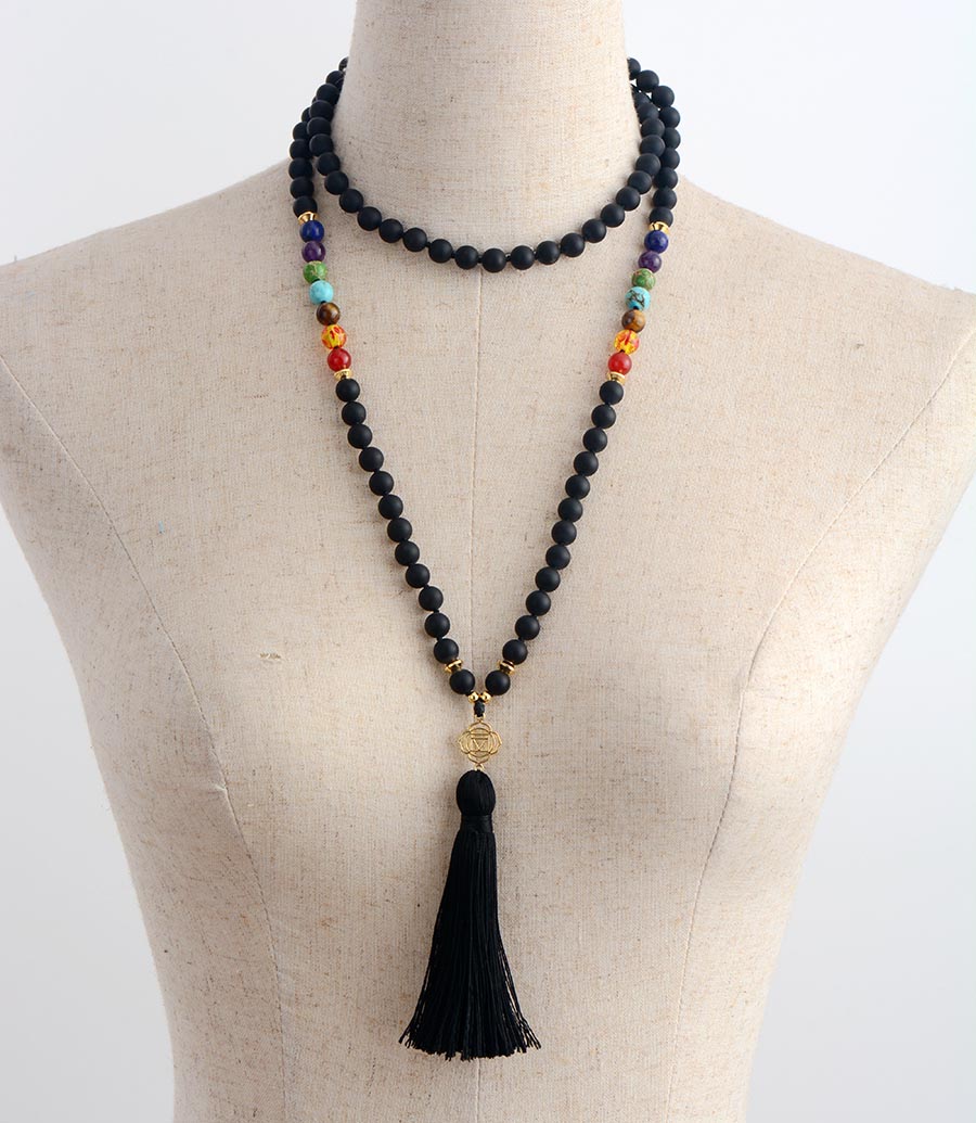 Sehaya 108 Beads Black Onyx 7 Chakra Mala Necklace 05