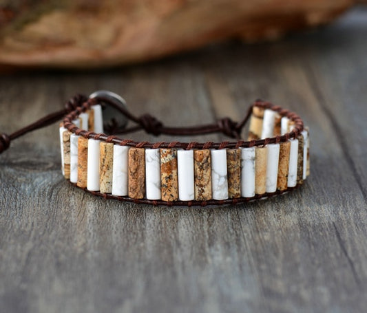 Howlite & Jasper Tube Beads Bracelet