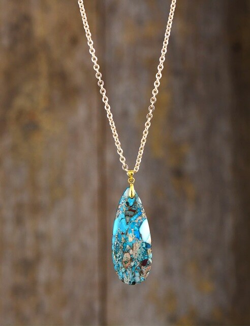 Gold Line Turquoise Teardrop Pendant