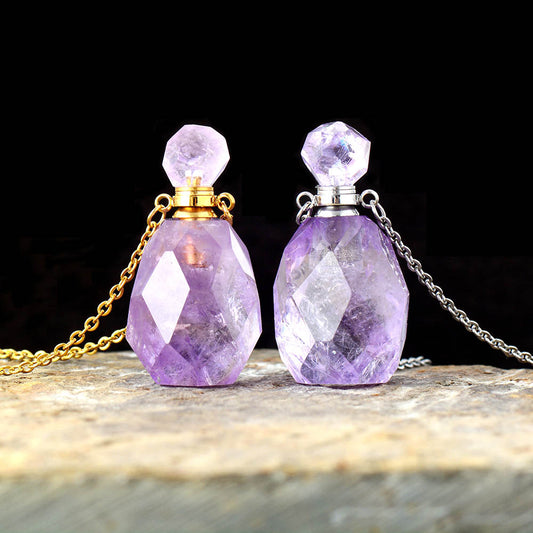 Amethyst Essential Oil Bottle Pendant - Round