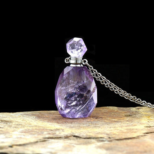 Amethyst Essential Oil Bottle Pendant - Round