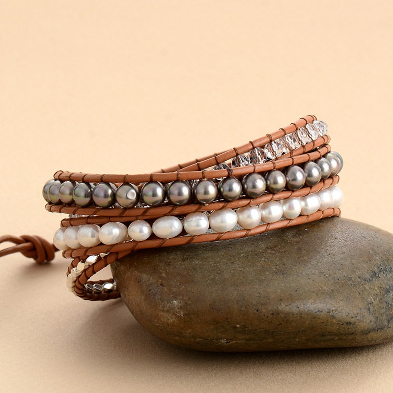 Pearl, Crystal & Hematite Statement Bracelet