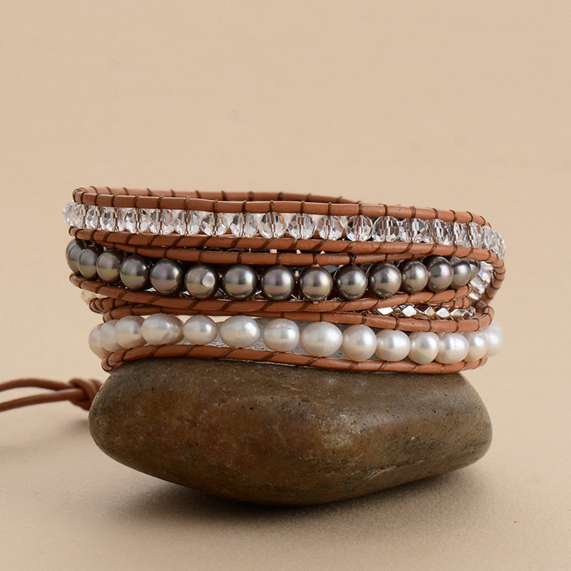 Pearl, Crystal & Hematite Statement Bracelet