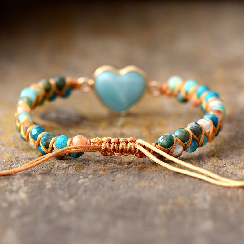Amazonite Heart Charm Macrame Bracelet