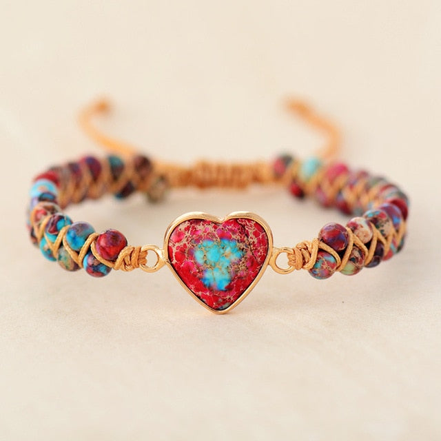 Imperial Jasper Heart Charm Macrame Bracelet