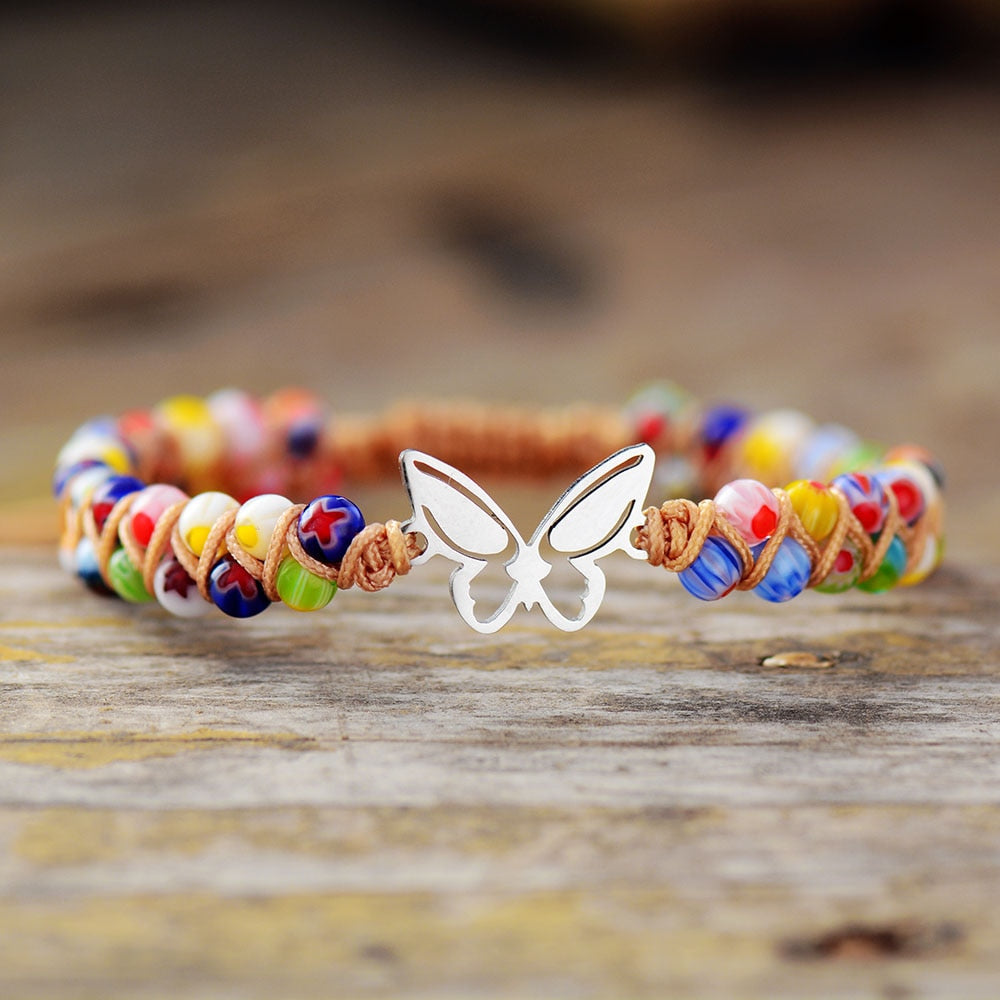Butterfly Charm Braided Macrame Bracelet