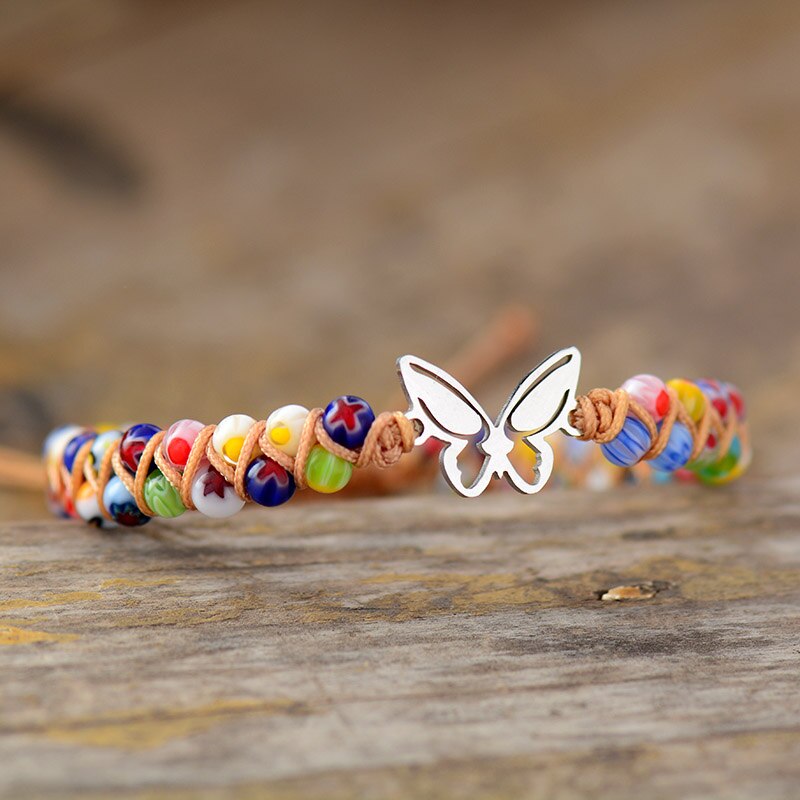 Butterfly Charm Braided Macrame Bracelet