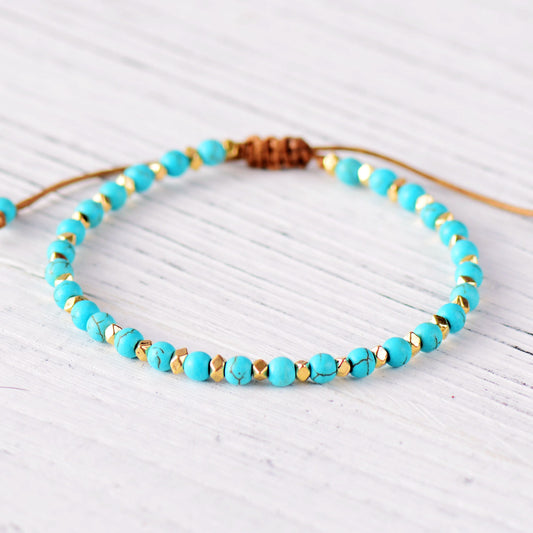 Turquoise Gold Boho Beaded Bracelet