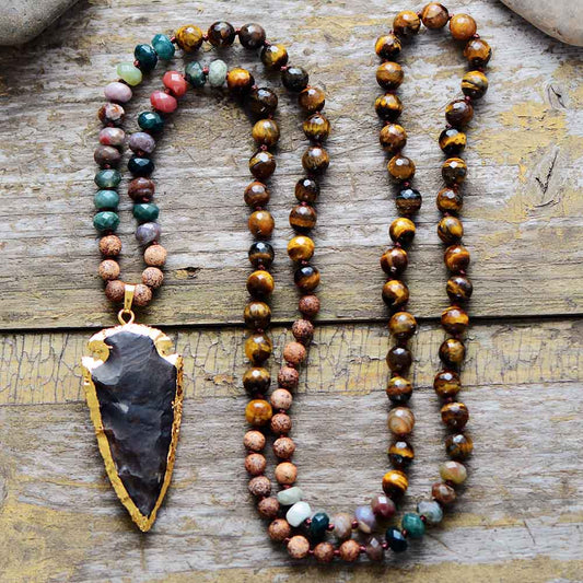 Gilded Arrowhead Onyx & Tiger Eye Premium Necklace