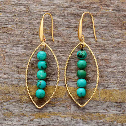 Gold Leaf Turquoise Dangle Earrings