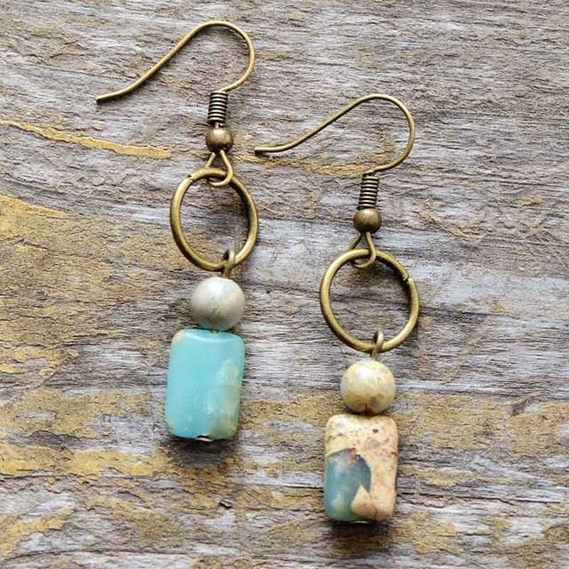 Vintage Natural Jasper Dangle Earrings