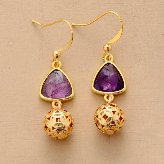 Amethyst Gold Charm Drop Earrings