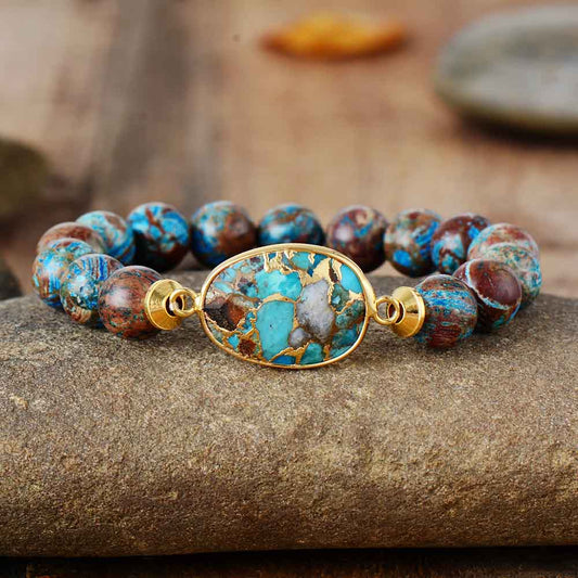 Gold Line Turquoise Beaded Elastic Bracelet