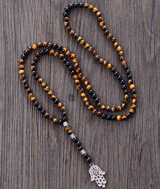 Sehaya Black Onyx & Tiger Eye Hamsa Necklace 01