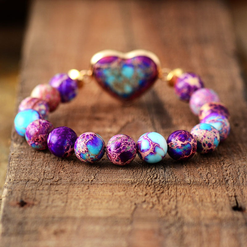 Imperial Jasper Purple Heart Elastic Bracelet