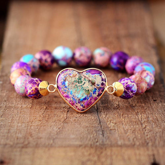 Imperial Jasper Purple Heart Elastic Bracelet