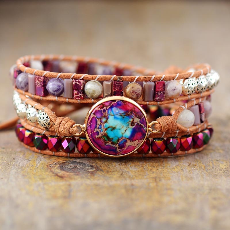 Purple Eye Boho Wrap Bracelet | Handmade Natural Stones Bracelet – Sehaya