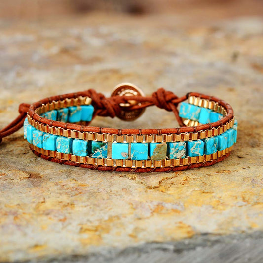 Vintage Gold Chain Turquoise Woven Bracelet