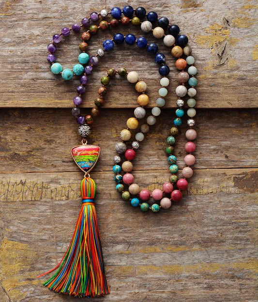 7 Chakra Triangle Charm Premium Tassel Necklace