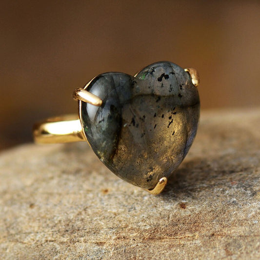 Labradorite Stone Heart Ring