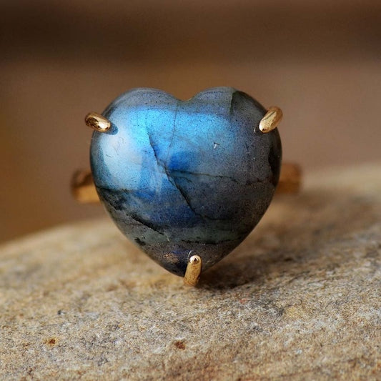 Labradorite Stone Heart Ring