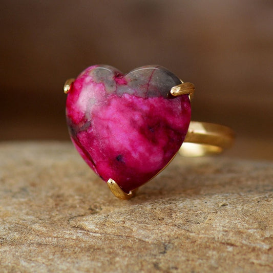Dyed Jade Stone Heart Ring