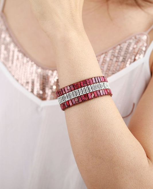 Red Antique Statement Wristband Bracelet