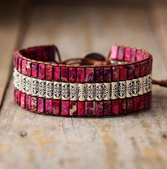 Red Antique Statement Wristband Bracelet