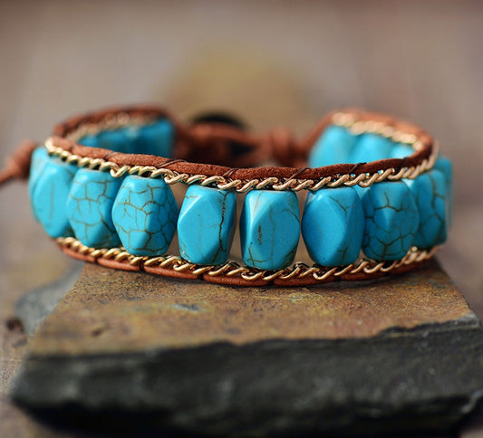 Gold Chain Turquoise Boho Bracelet