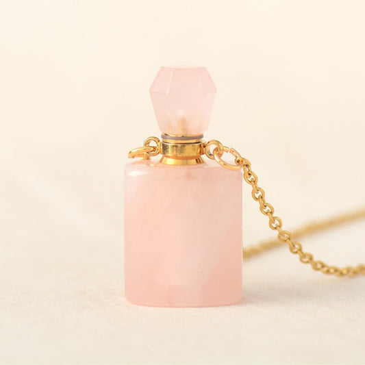 Rose Quartz Essential Oil Bottle Pendant - Oval