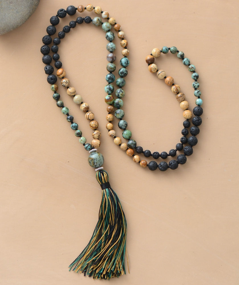 108 Beads Lava & Jasper Mala Necklace