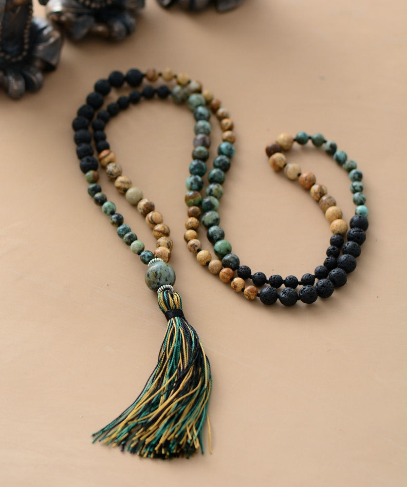 108 Beads Lava & Jasper Mala Necklace